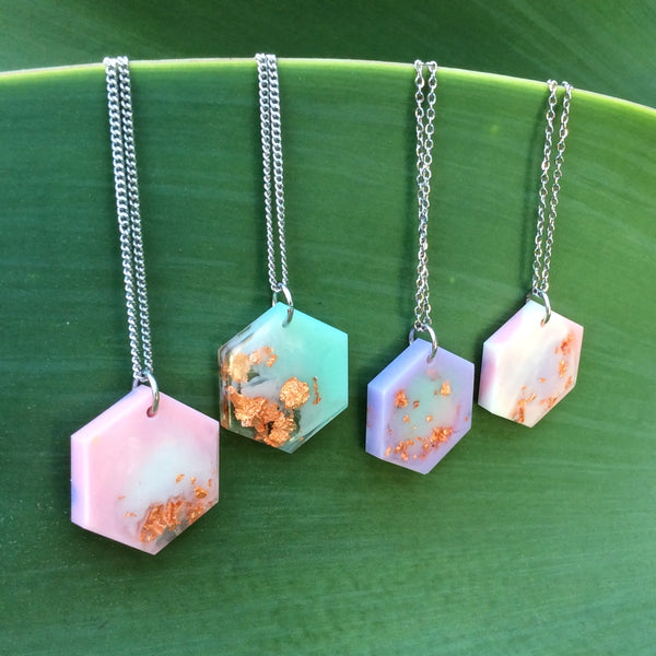 Pastel Rainbow Resin Jewelry Hexagon necklaces